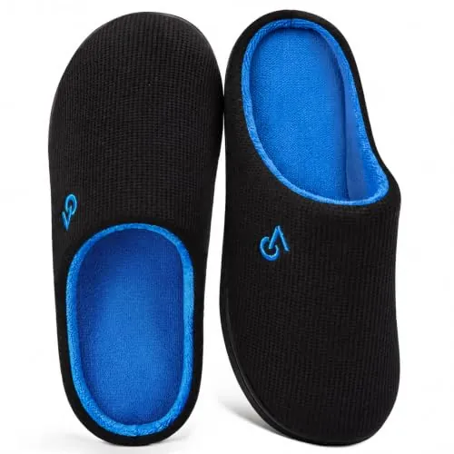 VeraCosy Hombre Zapatillas Casa Dos Tonos Negro Zafiro Azul, 42/43 EU | Espuma Con Memoria, Lavable A Máquina, Regalos Para Papá, Suela Antideslizante, Ligero, Interior Y Exterior