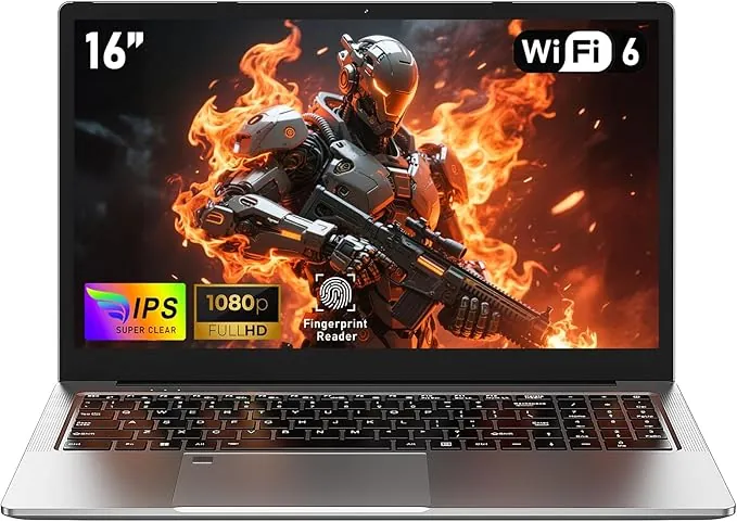 NAIKLULU 16 Pulgadas Gaming Pc Portatil Laptop R-7 5825U Procesador (2.0 to 4.5Ghz), 2025 Gamer Ordenador Computadora Portatil 16GB RAM 1TB SSD, Teclado Retroiluminado, Webcam/Touchpad/Tipo-C