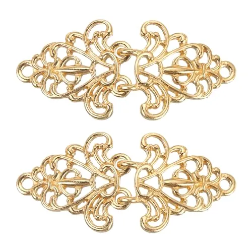 QUARKZMAN Broche de Capa, 2 Pares de Ganchos y Ojos para Coser, Broches Vintage de Flores para Capas, Suéteres, Cuellos de Chal y Cardigans (Dorado)