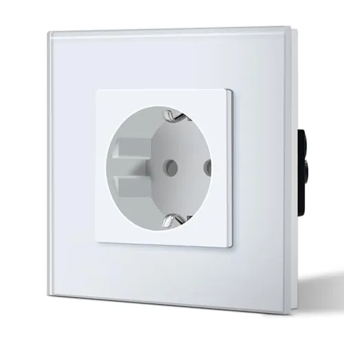 BSEED Enchufe de Pared con Cristal,Enchufes Empotrable Estándar,Toma de Corriente,Seguridad infantil,Fácil de Instalar,M Serie,1 Enchufe,86mm Blanco