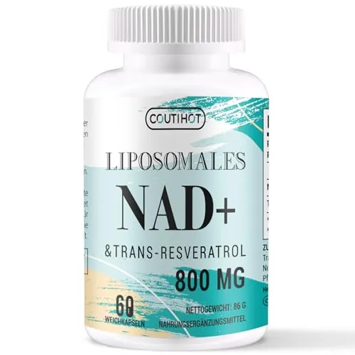 NAD+ Liposomal con Trans-Resveratrol | Alta concentración 800 mg por porción | 60 cápsulas blandas – Tecnología liposomal para una absorción eficiente y pureza premium (60 unidad (Paquete de 1))