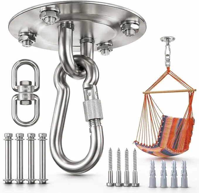 Morzejar Gancho de Techo Resistente Giratorio de 360°, Ganchos Resistentes para Colgar Hamaca, Ganchos giratorios de Acero Inoxidable 304