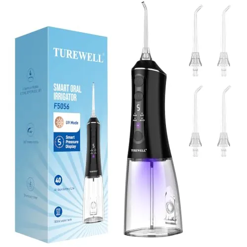 TUREWELL Irrigador Dental Bucal Portatil con Función UV para dientes