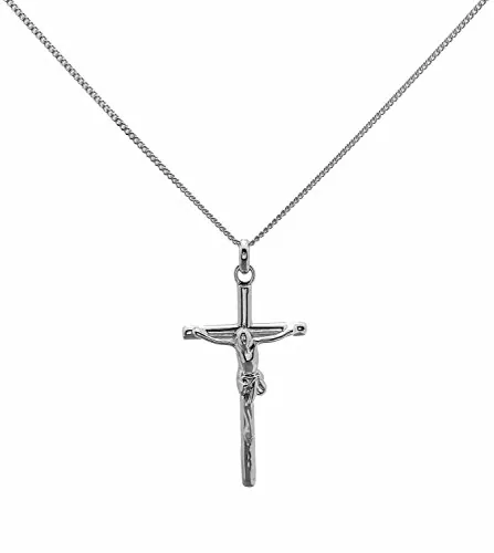 Gran cruz de Jesús, 4 cm, colgante y cadena en plata maciza, sellada, 925, talla hombre 50 cm, 55 cm, 60 cm, con estuche.