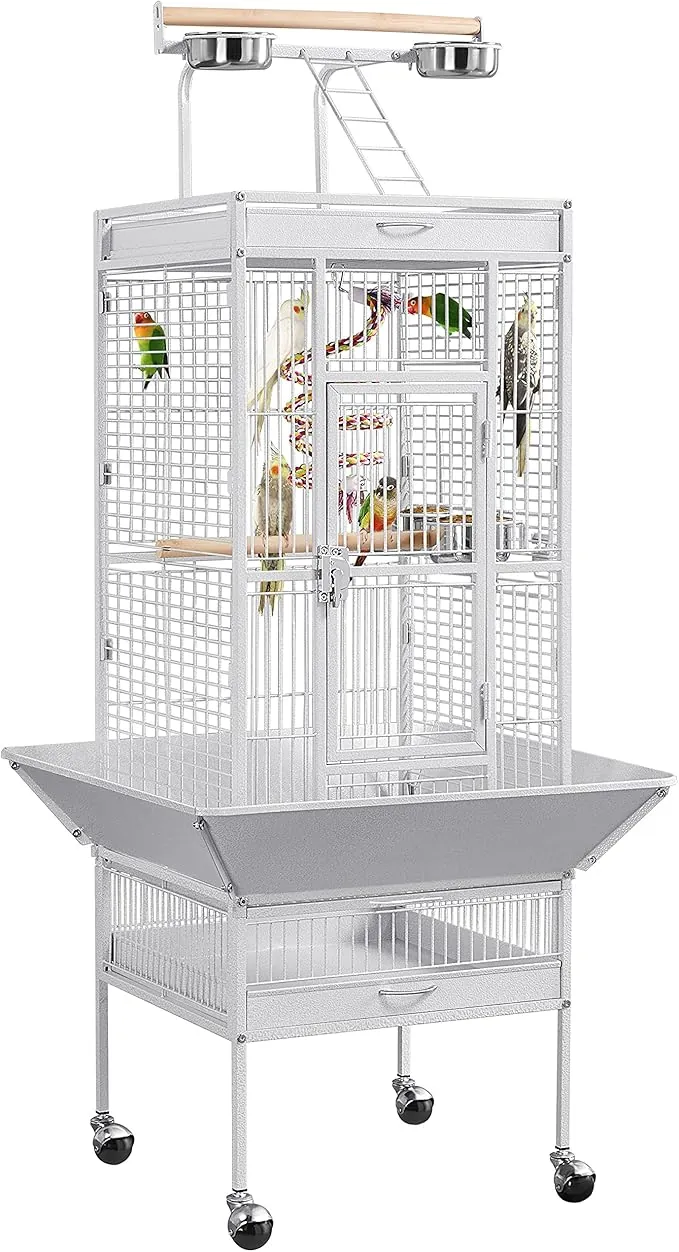 Yaheetech Jaula para Pájaros Jaulas Grandes para Canarios Loros Jaula Metal Grande 64 x 64 x 157 cm Blanco