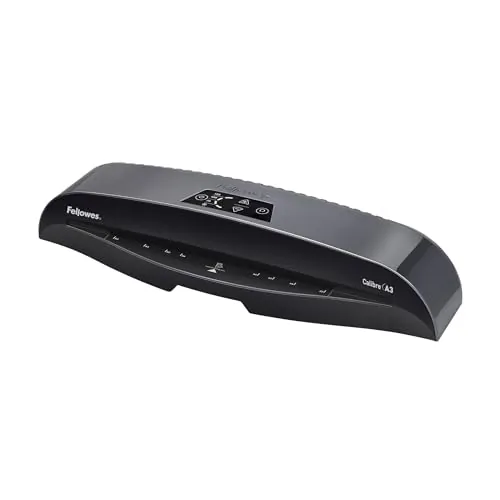 Fellowes Plastificadora A3 Calibre para pequeñas oficinas,1 minuto de calentamiento con apagado automático y modo de reposo, 80-125 micras, Incluye 10 fundas de plastificación A4, Negro