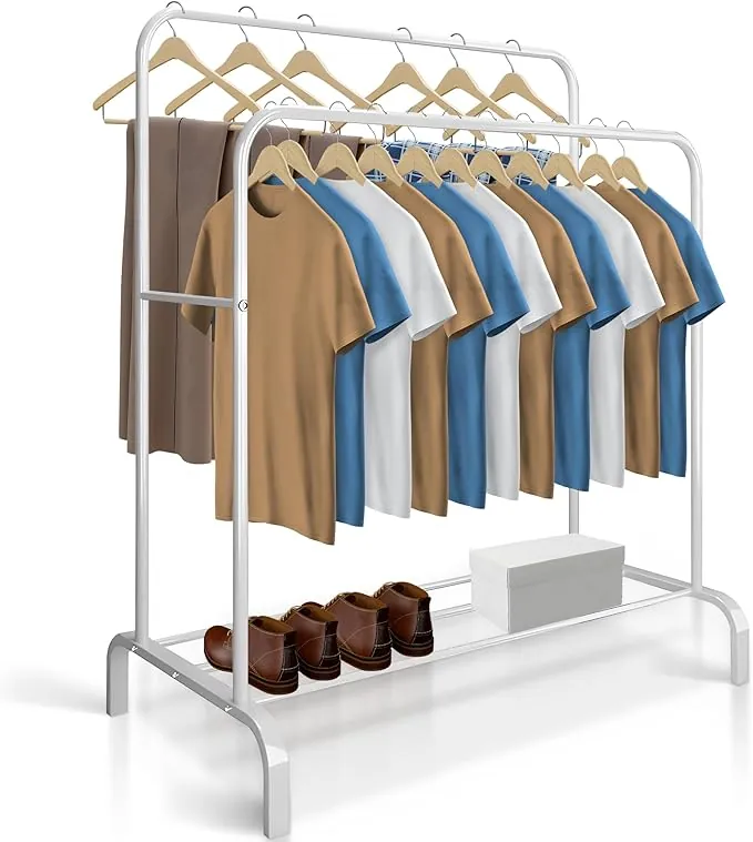 JUPPLIES Burro Ropa Resistente – Perchero Burro Doble con Soporte (Blanco, Sin Ruedas)