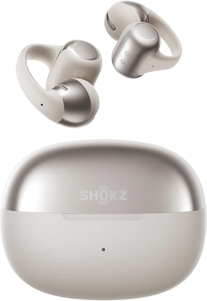 SHOKZ OpenDots ONE Auriculares Inalámbricos Bluetooth 5.4, Audifonos Deportivos Abiertos Clip, Dolby Audio Premium 6,5g, Open Ear, 40H de Batería, 4 Mics. Cancelación Ruido, con Paño de Limpieza, Gris