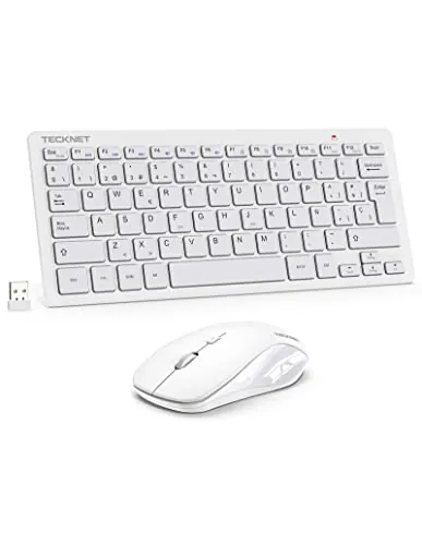 TECKNET Mini Teclado y Raton Inalámbrico Ultra Delgado (QWERTY Español) | Batería de Adecuada Duración, Toque Silencioso, Conexión de 15M, 2.4G Portátil Teclado y Mouse per PC/Smart TV/Ordenador