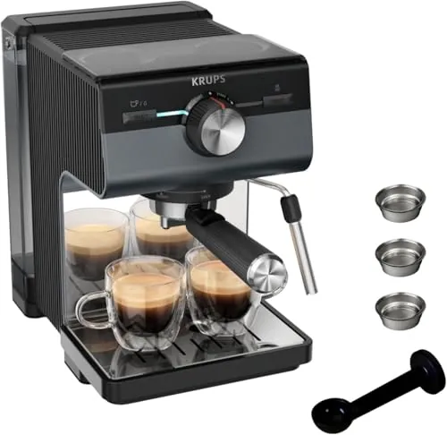 KRUPS Authentic+, Cafetera Espresso Manual, Depósito de 2L, Negra