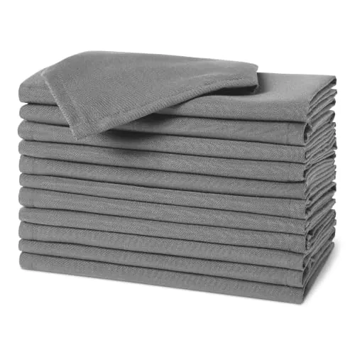 Amazon Basics Servilletas de Tela Reutilizables Resistentes a Las Manchas y Las Arrugas, Paquete de 12, 43 x 43 cm, Color Gris