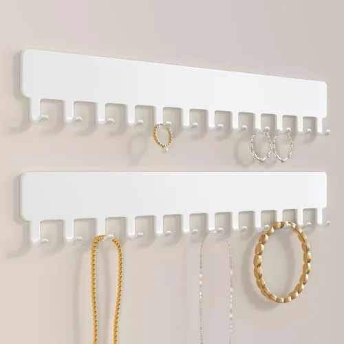 Josmimic Organizador de joyas para colgar en la pared: soporte para cadenas, colgador de cadenas, soporte para joyas para colgar en la pared, color blanco, 2 unidades