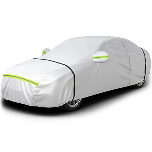 Favoto Cubierta de Coche Impermeable Funda de Coche Exterior Anti-UV Transpirable Resistente al Polvo Lluvia Rasguño Nieve al Aire Libre 465x170x150cm Plata