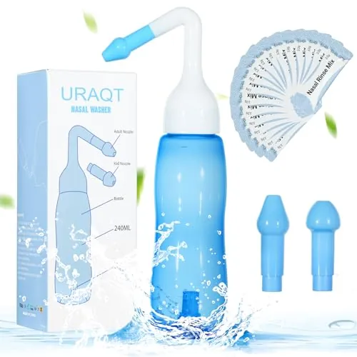 URAQT Lavado Nasal Botella, 240ml Limpiador de Nariz con 2 Boquillas