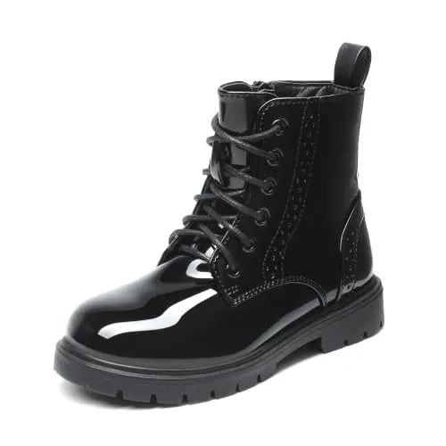 DREAM PAIRS Botas Combate Niña Impermeables,Negro,31 | Parte superior resistente al agua y fácil de limpiar, cremallera lateral, buen agarre en suelo mojado y forro suave y cálido.