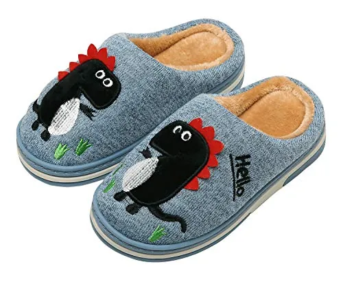 INMINPIN Zapatillas de Estar por Casa para Niñas Niños Caliente Pelusa Pantuflas de Invierno Lindo Zapatos Interior de Algodón con Dinosaurio de Dibujos Animados,Azul,35/36 EU=Fabricante 36/37