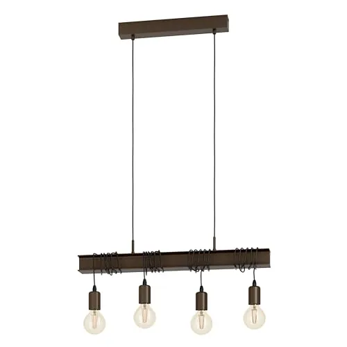 Eglo Lámpara colgante Townshend 4, 4 lámparas colgantes de llama Vintage, industrial, metal, lámpara de restaurante en marrón antiguo, lámpara de sala de estar colgando E27