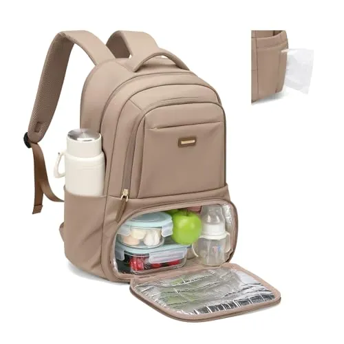 GOLF SUPAGS Mochila de Almuerzo Portatil, Mochilas Ordenador Portatil 16 Pulgadas, Mochilas Térmica con Compartimento para Almuerzo, para Escuela, Oficina, Picnic y Viaje (Champán)