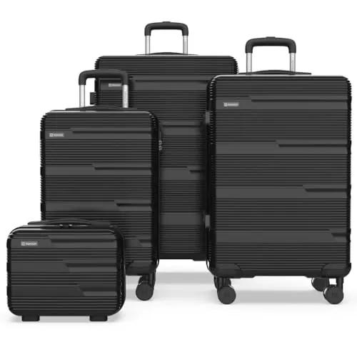 NUMADA - Juego de Maletas de Viaje 4 pzs Upfly T10 ABS. Cabina 55x40x20, Mediana 60L, Grande 78L y Neceser Compartimentado | Negro