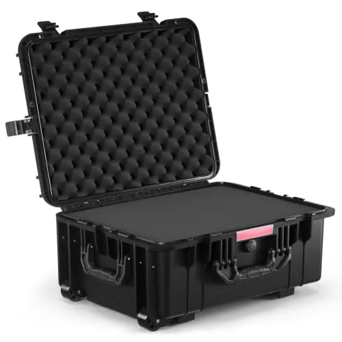 VEVOR Estuche Rígido Impermeable de 573 x 450 x 277 mm con Ruedas Giratorias y Manija Retráctil, Estuche Protector Impermeable IP67 con 4 Clips, 4 Orificios para Candado y Espuma Insertada, Negro