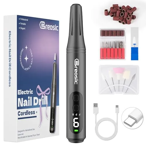 Breosic Torno para Uñas Profesional lima electrica uñas 12 en 1, Gris