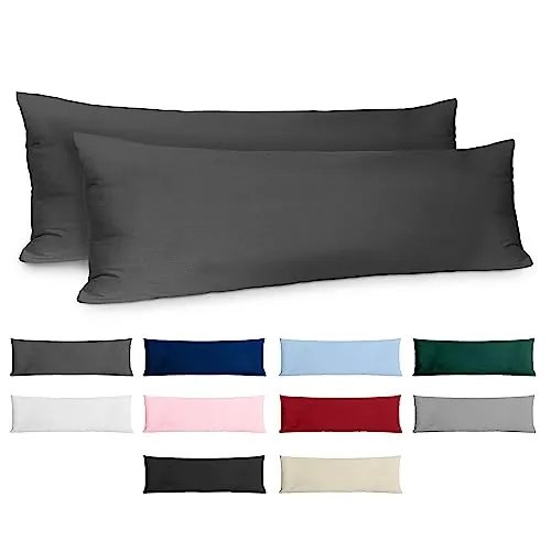 Funda de Almohada 40x145 Algodón Reforzado (Pack de 2) - Antracita - Tela Apretada de 57 Hilos/cm² - Funda Almohada 40 x 145 - Certificación Oeko Tex - Dreamzie