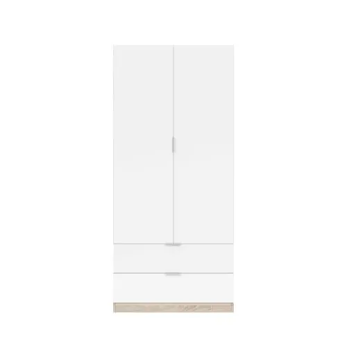 Habitdesign Armario de 2 Puertas y 2 cajones, 81x180x 52 (AnchoxAltoxFondo - Cm), Color Blanco Artik y Roble Canadian