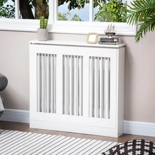HOMCOM Cubierta de Radiador Diseño Moderno Estante 90x18x84 cm Blanco