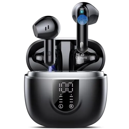 Auriculares Inalámbricos Bluetooth, Auriculares Bluetooth 5.4 HiFi Estéreo, 45H Cascos Inalambricos Bluetooth con ENC Reducción de Ruido, Pantalla LED, Control Táctil, USB-C, IP7 Impermeable Audifonos
