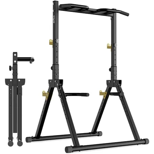 DH FitLife Power Tower Estación de Dominadas Plegable Multifuncional, Gimnasio en Casa, Altura Ajustable, Para Pull Up, Sentadillas, Entrenamiento de Fuerza y Calistenia