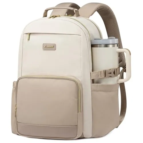 LOVEVOOK Mochila para portátil para mujeres con bolsillo para taza de gran capacidad, de 15,6 pulgadas, bolsa impermeable para trabajo, negocios, universidad, profesora.