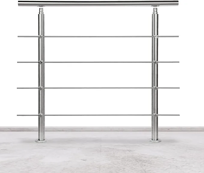 Lospitch Barandilla de acero inoxidable para balcones, escaleras, balaustradas con/sin travesaños (150 cm, 4 travesaños)