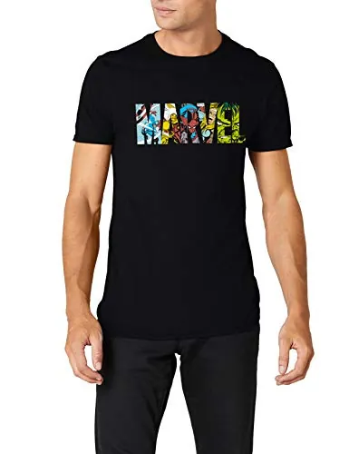 Marvel Camiseta with The Marvel Comic Strip para Hombe, Negro, EU XL