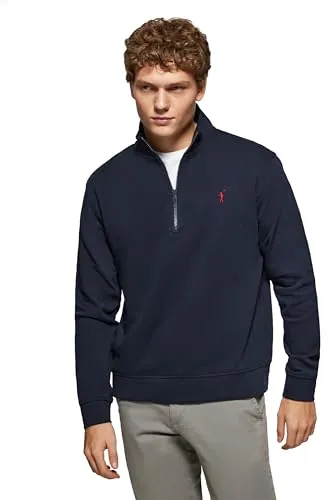 Polo Club Sudadera con Media Cremallera sin Capucha Azul Marino para Hombre - 100% Algodón - Zipper Sweatshirt con Logo Bordado