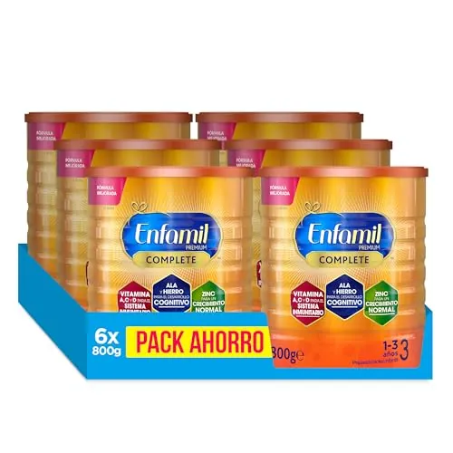 Enfamil Premium Complete 3 - Pack Mensual Fórmula Leche Infantil de Continuacion para Lactantes Bebés de 1 a 3 años, 800 gr - Pack de 6 Latas