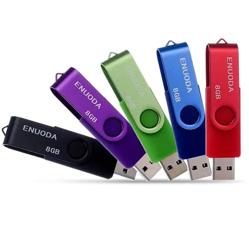 ENUODA Memorias USB 8GB 5 Piezas Pendrive USB 2.0 Stick Flash Drive Pivote Giratoria Plegable Diseño (5 Colores Mezclados: Azul Negro Rojo Verde Violeta)