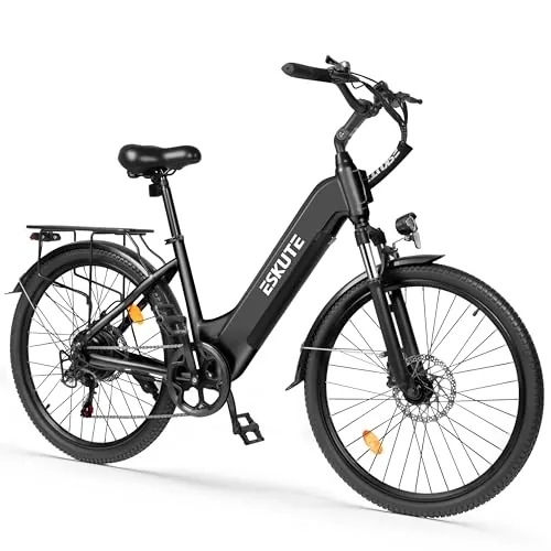 ESKUTE C202 Bicicleta Eléctrica 48V 17,5Ah para Adultos, Ruedas de 26", Batería Extraíble, E-Bike de Ciudad para Commuters, Cambio de 7 Velocidades, 25 km/h, Autonomía hasta 110 km
