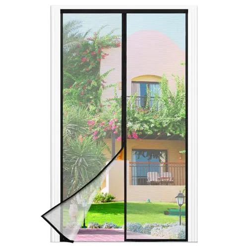 Mosquitera Puerta Magnetica - 110 x 200 CM - Negro, Mosquiteras para Puertas, Cierre Magnético de Arriba a Abajo, Automáticamente,Mantiene el Aire Fresco