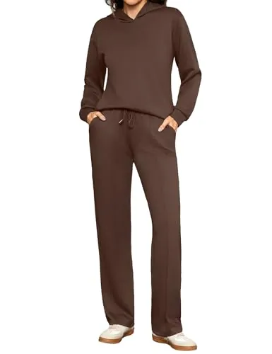 Totatuit Conjunto sport mujer 2 piezas sudadera con capucha pantalón ancho