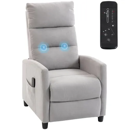 HOMCOM Sillón de Masaje Reclinable 160° Reposapiés 66x91x108 cm Gris Claro