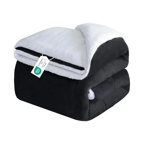 RUMBALUXY Manta de Forro Polar Sherpa, Manta Gruesa y cálida para Invierno, Manta de Felpa Suave y mullida, Negro, 228x274cm