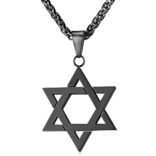 U7 Colgante de hexagrama collar negro con cadena espiga para hombre acero inoxidable 316L joyería simple de judío regalo cumpleaños