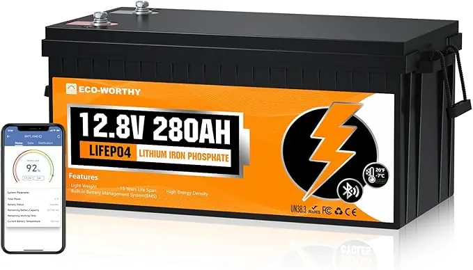 ECO-WORTHY Bateria Litio 12V 280Ah Bluetooth, Lifepo4 280Ah con BMS Protección de Baja Temperatura y MAX. 15000 Ciclos, 3584Wh Batería de Coche para Autocaravana,Barco,Placa Solar,Caravana