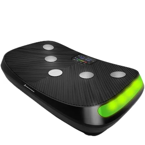 Sportstech VP400 4D Plataforma Vibratoria, Plataforma Electroestimulador Muscular Curva con Pantalla LED, Plataforma Vibraciãn Muscular para Gimnasio En Casa, con Reloj a Distancia, Alfombrilla & Más