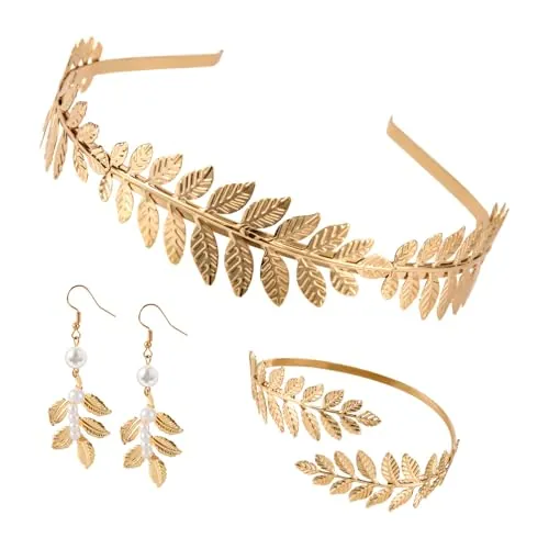 Mikovivi Accesorios de Diosa Griega, Aleación Primera Calidad Joyas Diosa Griega Diadema Pendientes y Brazaletes para Mujeres y Niñas Tocados Suministros de Decoración para Ceremonias de Boda