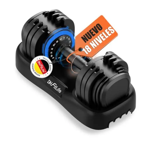 DH FitLife 2026 Nuevo Mancuerna Ajustable (1 Unidad) – 18 Niveles de Peso de 2,5 a 25 KG | Mancuernas Compactas con Ajuste Rápido | Pesa Ajustable para Hombres y Mujeres | Ideal para Gimnasio en Casa