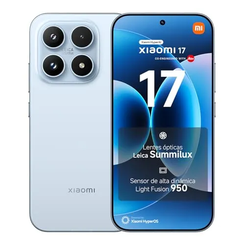 XIAOMI 17 - Smartphone de 12+512GB, Lentes óptica Leica Summilux, Snapdragon 8 Elite Gen 5, HyperAI, 1 año de garantía Extra, Cargador no Incluido, Azul (Versión ES)