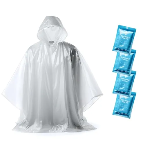 Poncho Impermeable Mujer y Hombre - Poncho Lluvia Mujer Hombre - Capa Lluvia Mujer Impermeable - Poncho Transparente Desechable - Poncho Festival, bicicleta, senderismo con capucha - Paquete de 4