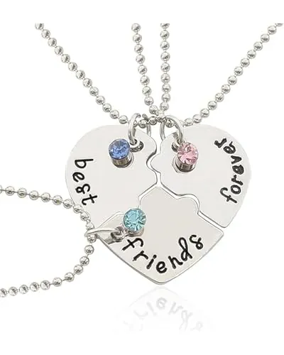 LEEQ 1 juego de Puzzle y Llaveros de Acero Inoxidable con Grabado Best Friends Forever - Joyas Regalo para Mujeres y Niñas(triple pedrería)