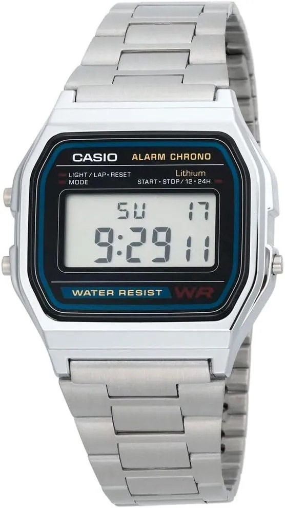 CASIO A158 - Unisexo-adultos, Reloj de Pulsera de Acero Inoxidable, Pulsera